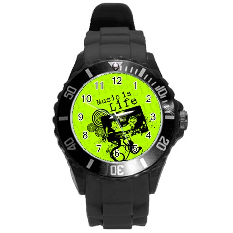 Music Is Life Round Plastic Sport Watch (L) from ArtsNow.com Front