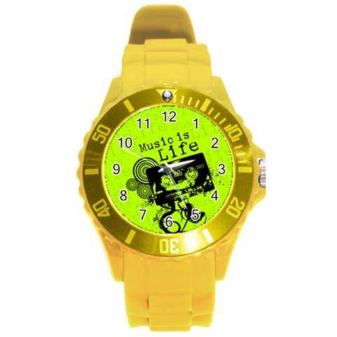 Music Is Life Round Plastic Sport Watch (L) from ArtsNow.com Front