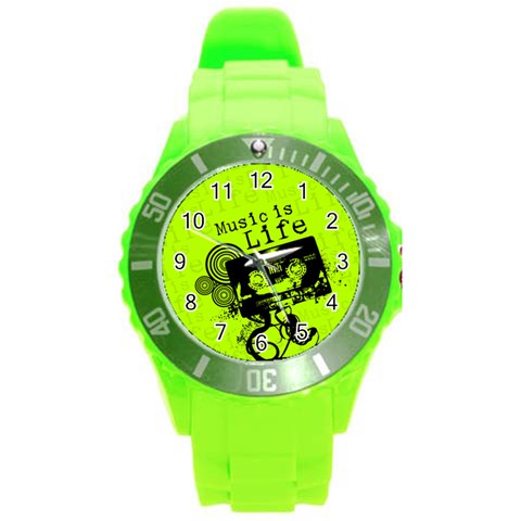 Music Is Life Round Plastic Sport Watch (L) from ArtsNow.com Front