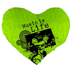 Music Is Life Large 19  Premium Heart Shape Cushion from ArtsNow.com Front