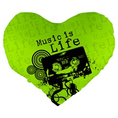 Music Is Life Large 19  Premium Heart Shape Cushion from ArtsNow.com Back