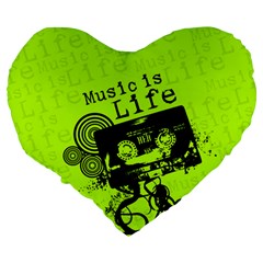 Music Is Life Large 19  Premium Flano Heart Shape Cushion from ArtsNow.com Back