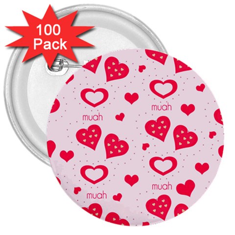 Muah Harts 3  Button (100 pack) from ArtsNow.com Front