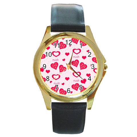 Muah Harts Round Gold Metal Watch from ArtsNow.com Front