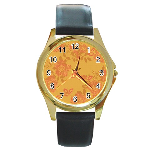 fl_cl_027a Round Gold Metal Watch from ArtsNow.com Front