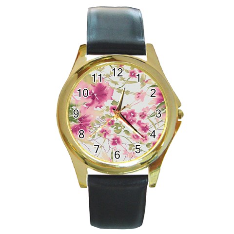 fl_cl_056a Round Gold Metal Watch from ArtsNow.com Front