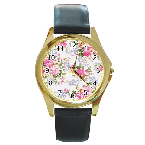 fl_cl_062a Round Gold Metal Watch from ArtsNow.com Front