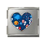 Usa 4th July America Independence Day Mega Link Heart Italian Charm (18mm)