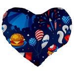 Usa 4th July America Independence Day Large 19  Premium Flano Heart Shape Cushion