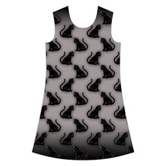 Black Cats On Gray Kids  Short Sleeve Velvet Dress from ArtsNow.com Front