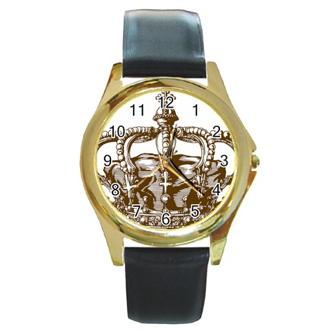 Crown001_brown Round Gold Metal Watch from ArtsNow.com Front