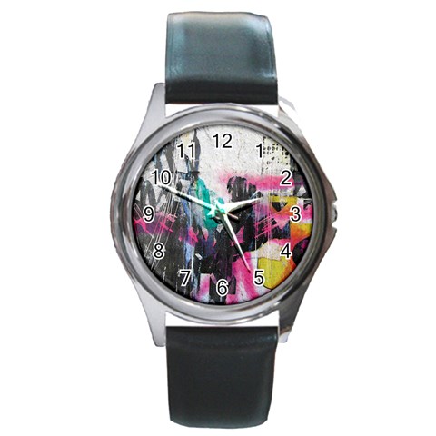 Graffiti Grunge Round Metal Watch from ArtsNow.com Front