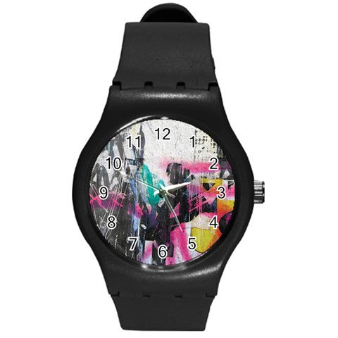 Graffiti Grunge Round Plastic Sport Watch (M) from ArtsNow.com Front