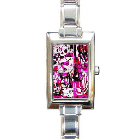 Pink Checker Graffiti Rectangle Italian Charm Watch from ArtsNow.com Front