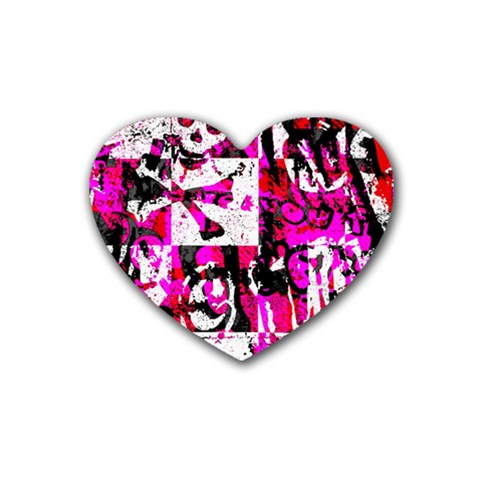 Pink Checker Graffiti Rubber Heart Coaster (4 pack) from ArtsNow.com Front