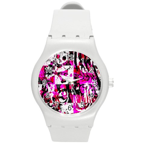 Pink Checker Graffiti Round Plastic Sport Watch (M) from ArtsNow.com Front