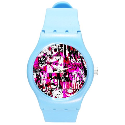 Pink Checker Graffiti Round Plastic Sport Watch (M) from ArtsNow.com Front