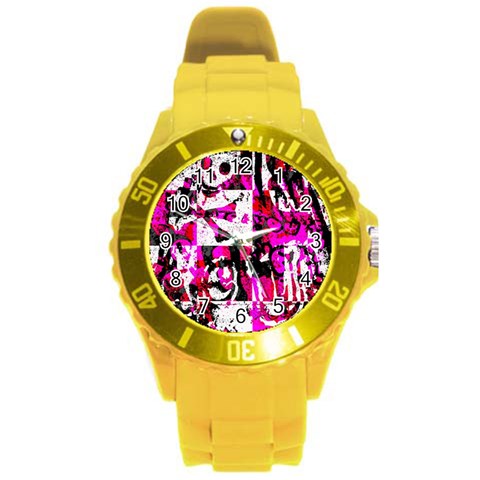 Pink Checker Graffiti Round Plastic Sport Watch (L) from ArtsNow.com Front