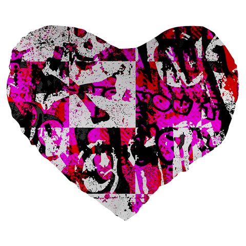 Pink Checker Graffiti Large 19  Premium Heart Shape Cushion from ArtsNow.com Front