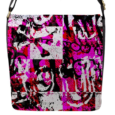 Pink Checker Graffiti Flap Closure Messenger Bag (S) from ArtsNow.com Front