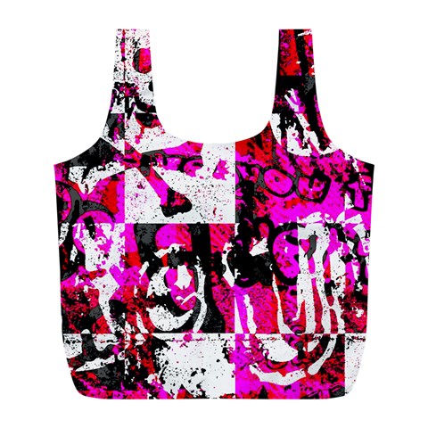 Pink Checker Graffiti Full Print Recycle Bag (L) from ArtsNow.com Front