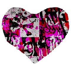 Pink Checker Graffiti Large 19  Premium Flano Heart Shape Cushion from ArtsNow.com Back