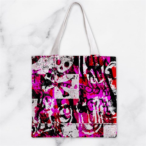 Pink Checker Graffiti Zipper Grocery Tote Bag from ArtsNow.com Front