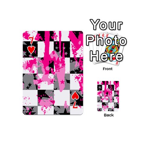 Pink Star Splatter Playing Cards 54 Designs (Mini) from ArtsNow.com Front - Heart7