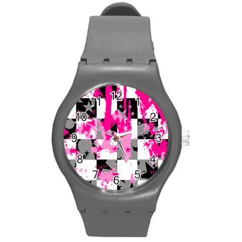 Pink Star Splatter Round Plastic Sport Watch (M) from ArtsNow.com Front