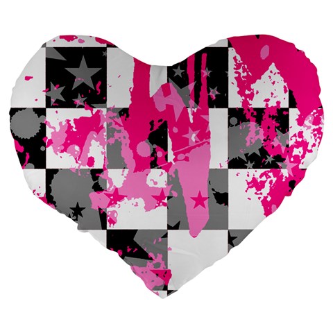 Pink Star Splatter Large 19  Premium Heart Shape Cushion from ArtsNow.com Back