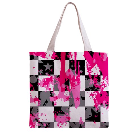 Pink Star Splatter Zipper Grocery Tote Bag from ArtsNow.com Back