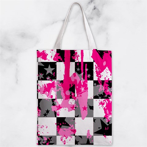 Pink Star Splatter Zipper Classic Tote Bag from ArtsNow.com Back