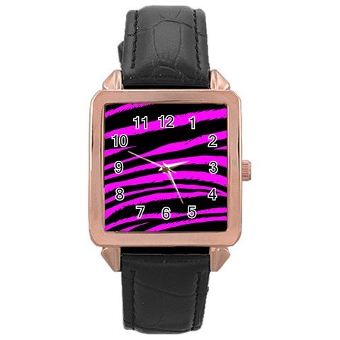 Pink Zebra Rose Gold Leather Watch  from ArtsNow.com Front