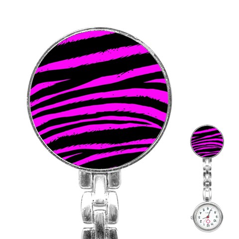 Pink Zebra Stainless Steel Nurses Watch from ArtsNow.com Front