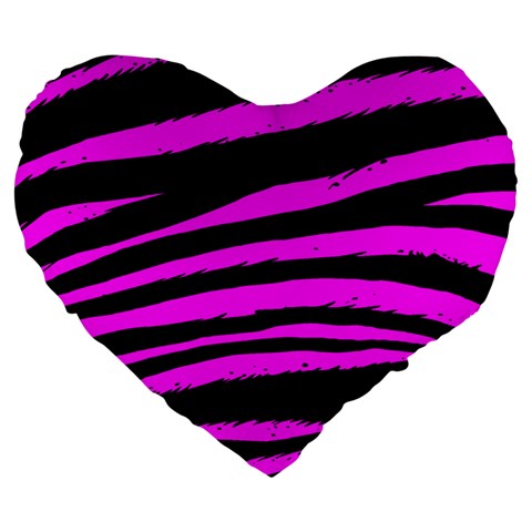 Pink Zebra Large 19  Premium Flano Heart Shape Cushion from ArtsNow.com Front