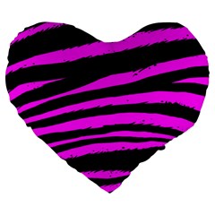 Pink Zebra Large 19  Premium Flano Heart Shape Cushion from ArtsNow.com Front