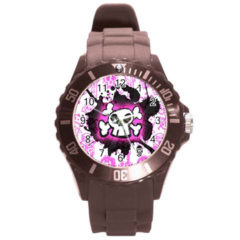 Cartoon Skull Round Plastic Sport Watch (L) from ArtsNow.com Front