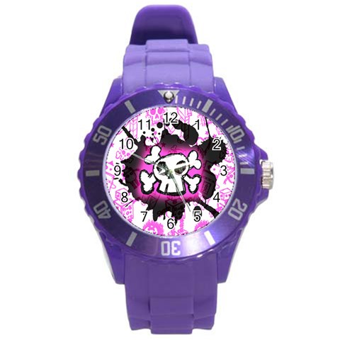 Cartoon Skull Round Plastic Sport Watch (L) from ArtsNow.com Front