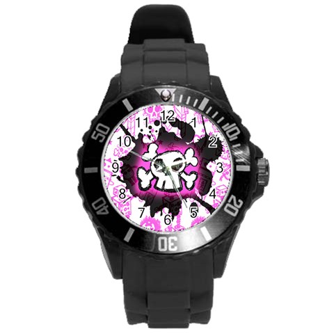 Cartoon Skull Round Plastic Sport Watch (L) from ArtsNow.com Front