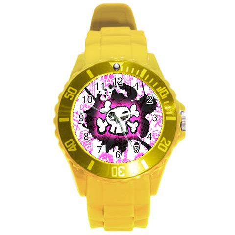 Cartoon Skull Round Plastic Sport Watch (L) from ArtsNow.com Front