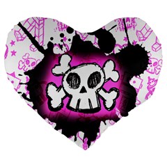 Cartoon Skull Large 19  Premium Flano Heart Shape Cushion from ArtsNow.com Front