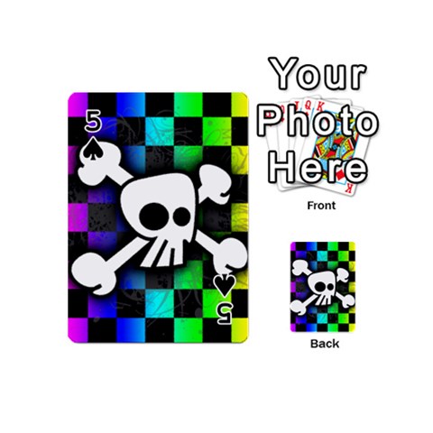 Checker Rainbow Skull Playing Cards 54 Designs (Mini) from ArtsNow.com Front - Spade5