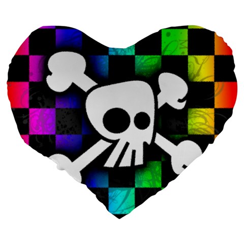 Checker Rainbow Skull Large 19  Premium Heart Shape Cushion from ArtsNow.com Back