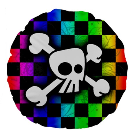 Checker Rainbow Skull Large 18  Premium Flano Round Cushion  from ArtsNow.com Back