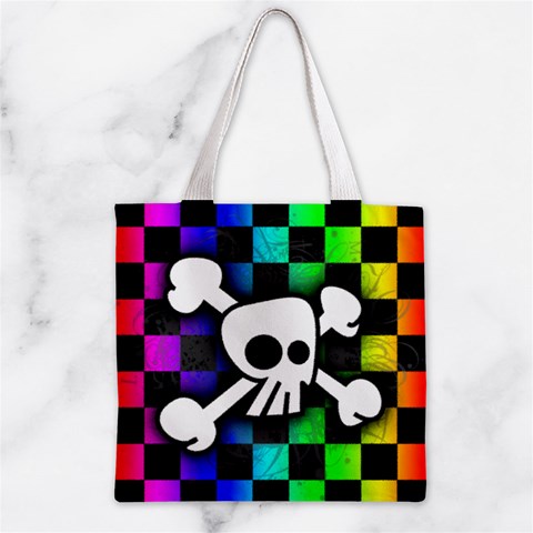 Checker Rainbow Skull Zipper Grocery Tote Bag from ArtsNow.com Back