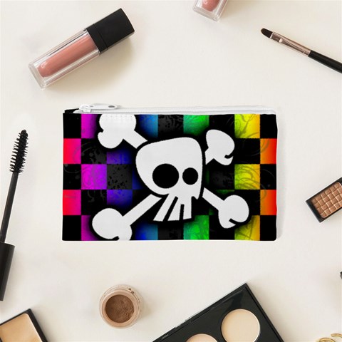 Checker Rainbow Skull Cosmetic Bag (XS) from ArtsNow.com Front