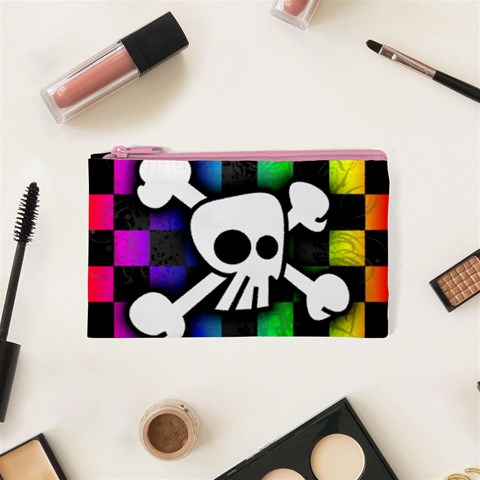 Checker Rainbow Skull Cosmetic Bag (XS) from ArtsNow.com Front