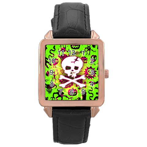 Deathrock Skull & Crossbones Rose Gold Leather Watch  from ArtsNow.com Front