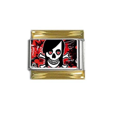 Emo Girl Skull Gold Trim Italian Charm (9mm) from ArtsNow.com Front