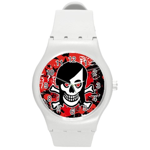 Emo Girl Skull Round Plastic Sport Watch (M) from ArtsNow.com Front